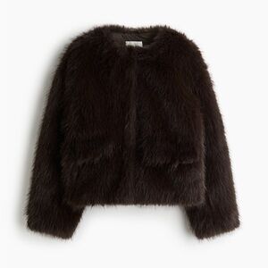 Elegant Dark Brown Faux Fur Fluffy Jacket New Size S